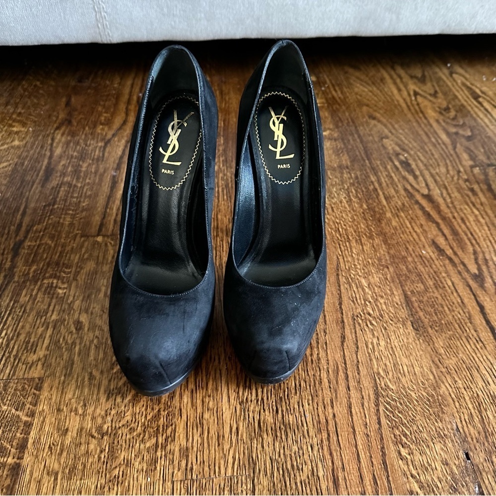 Yves Saint Laurent Tribtoo Black Suede Platform Heels